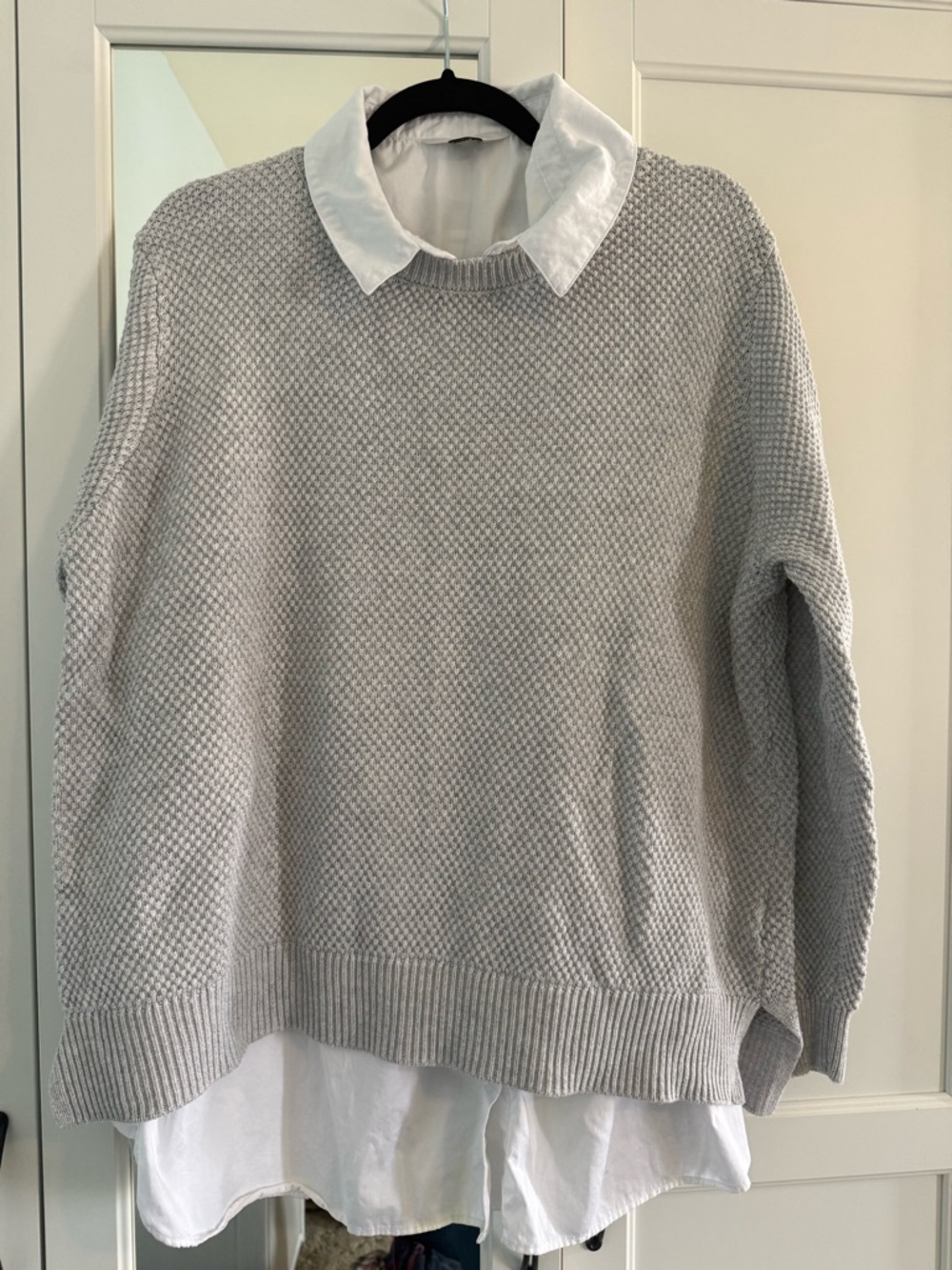 Maternity - Seraphine - Gray Sweater & White Button-Front Shirt